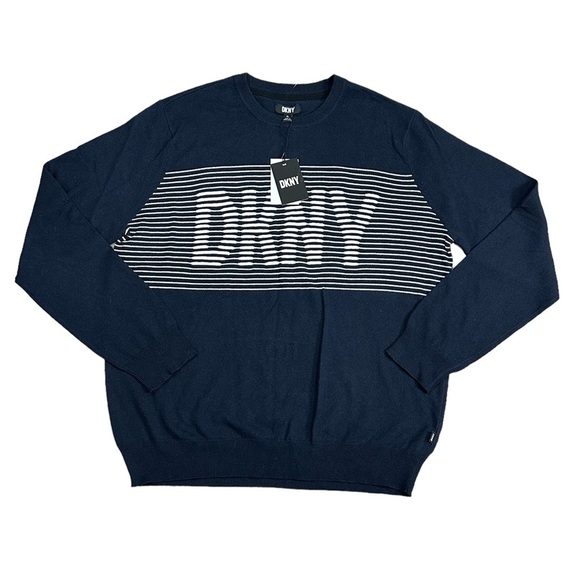 Men's DKNY XL 46 - 48 Crewneck Sweater Navy Blue Logo Lorimer Long Sleeve NWT - Picture 4 of 11